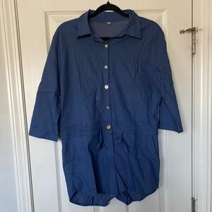 Woven Denim Romper (Size: L, Color: Med/Dark Blue)